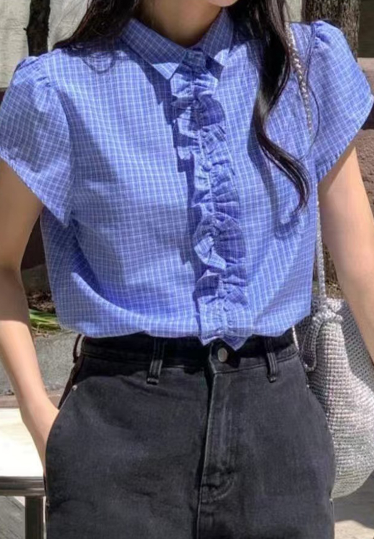 New arrival lapel lace casual short-sleeved top CA25060346W