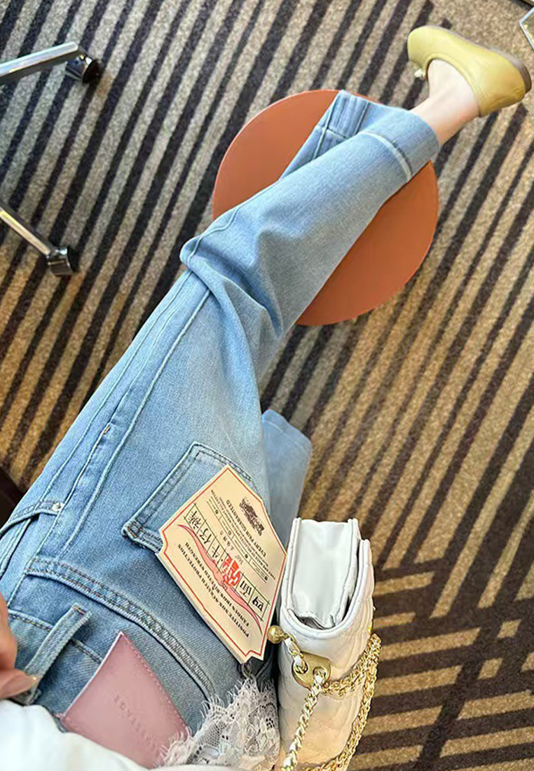 New spring high waist nine-point elastic cigarette jeans CA25042946BL