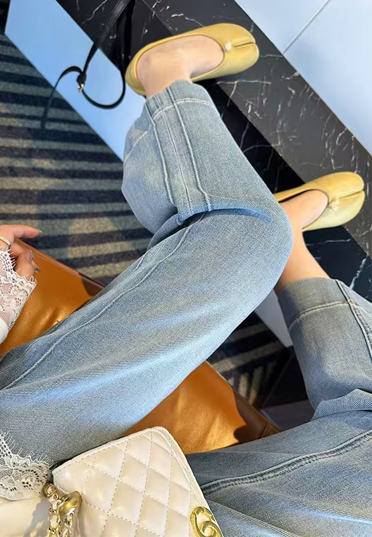 New spring high waist nine-point elastic cigarette jeans CA25042946BL