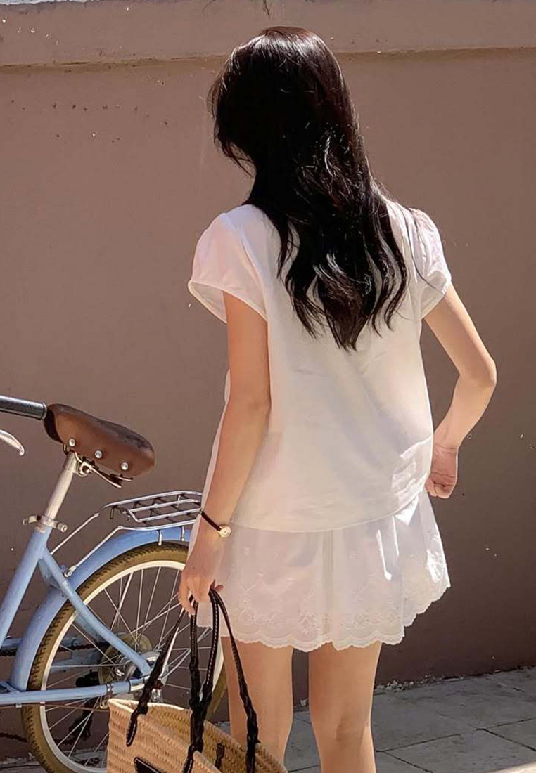 New arrival lapel lace casual short-sleeved top CA25060346W