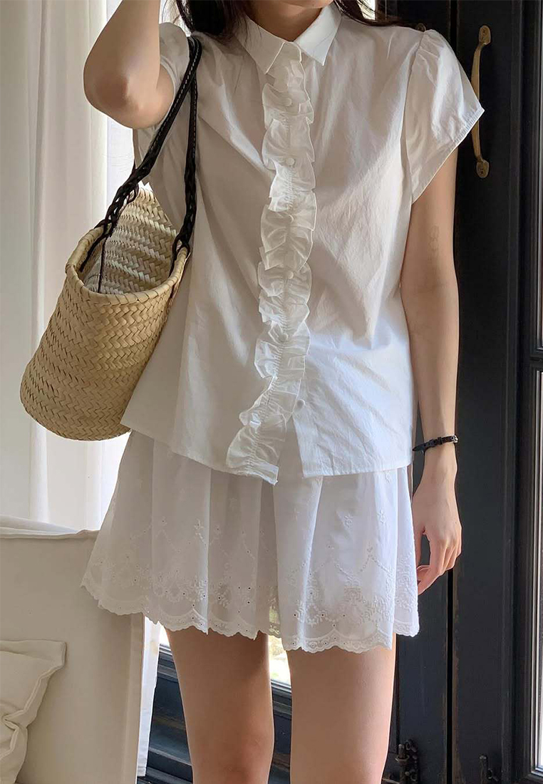 New arrival lapel lace casual short-sleeved top CA25060346W