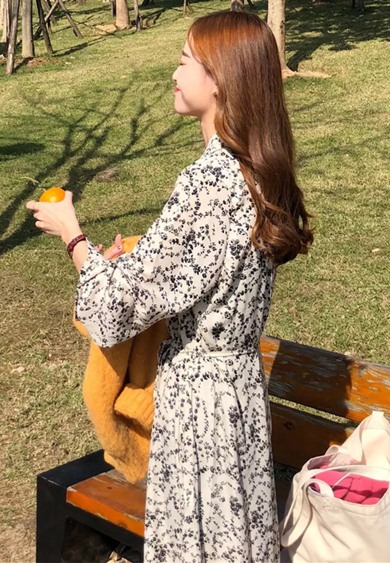 Vintage elegant lace up loose dress CA24092742BE