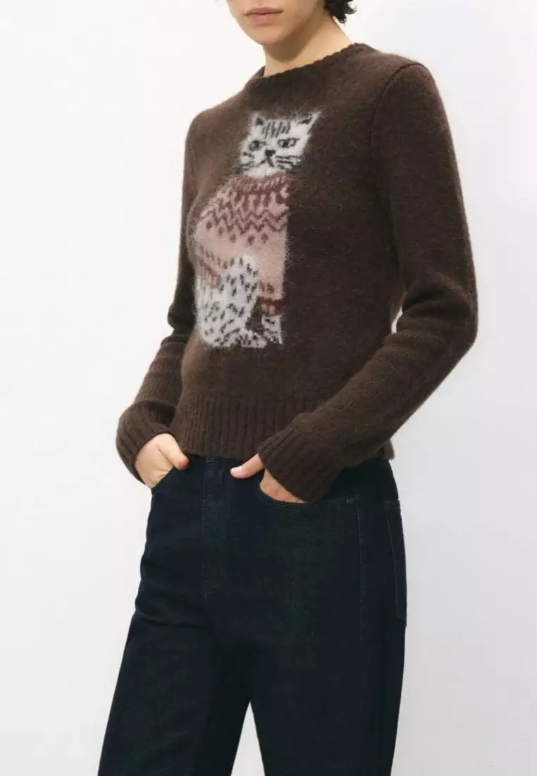 Temperament new animal pattern knitted alpaca sweater top K1126012