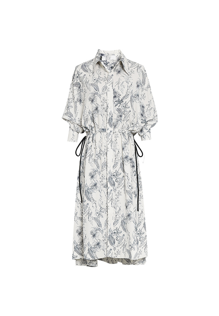 2024 temperament apricot bat sleeve waist cinched printed dress CA24090338BE