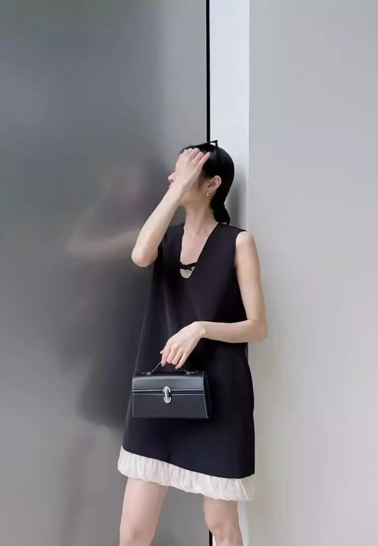 2024 New U-neck Spliced ​​Vest Black Dress K052711BK-S