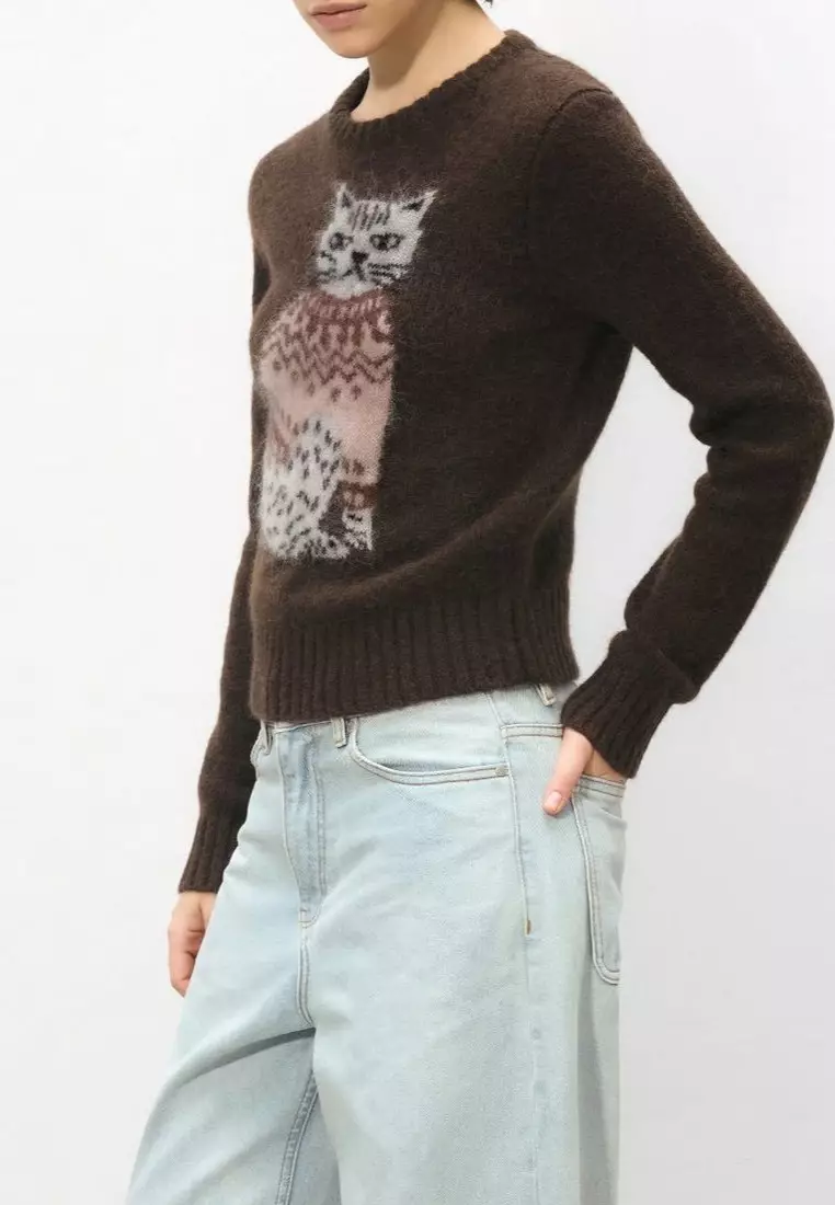 Temperament new animal pattern knitted alpaca sweater top K1126012