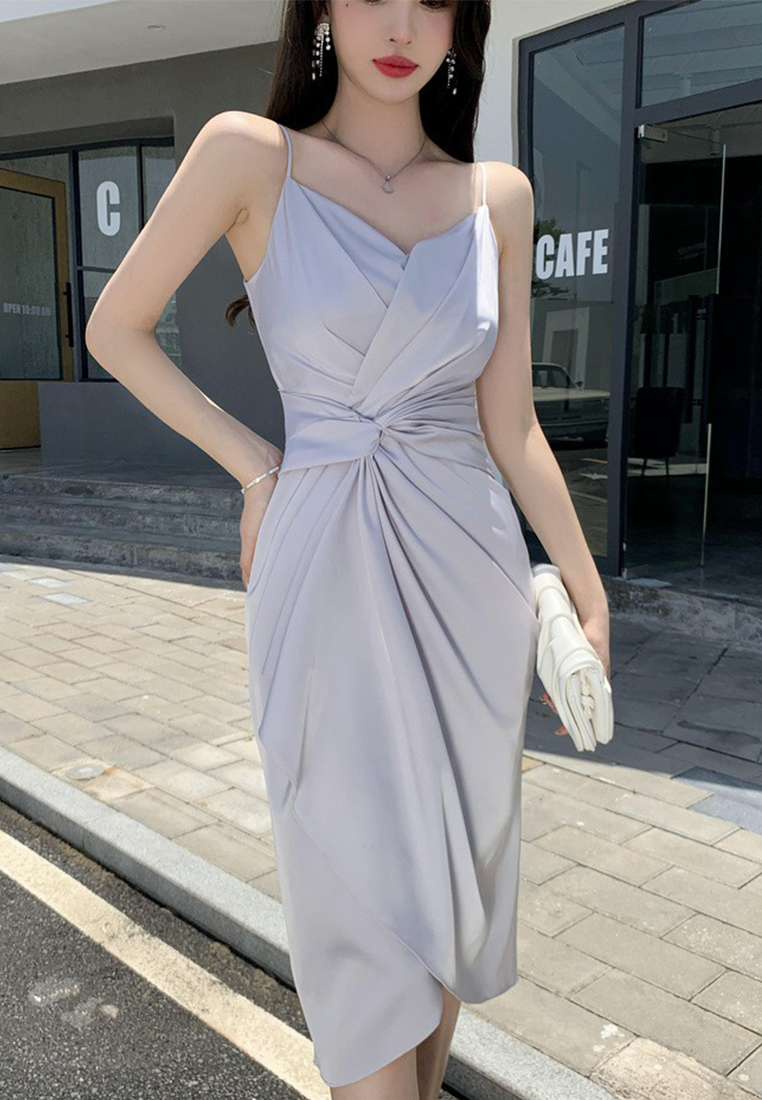 2023 Summer New Audrey Hepburn Style Belted Sling Dress CA061347GR