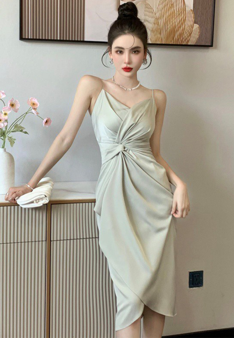 2023 Summer New Audrey Hepburn Style Belted Sling Dress CA061347GR