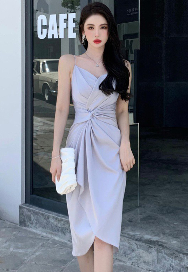 2023 Summer New Audrey Hepburn Style Belted Sling Dress CA061347GR