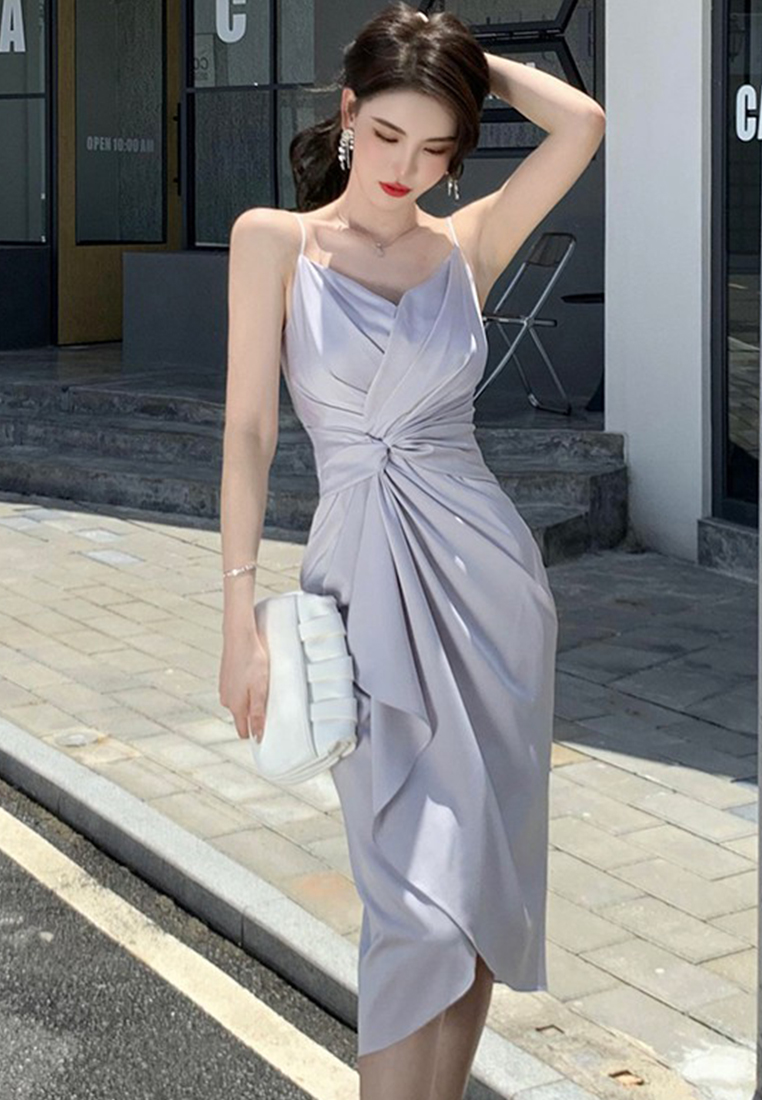 2023 Summer New Audrey Hepburn Style Belted Sling Dress CA061347GR