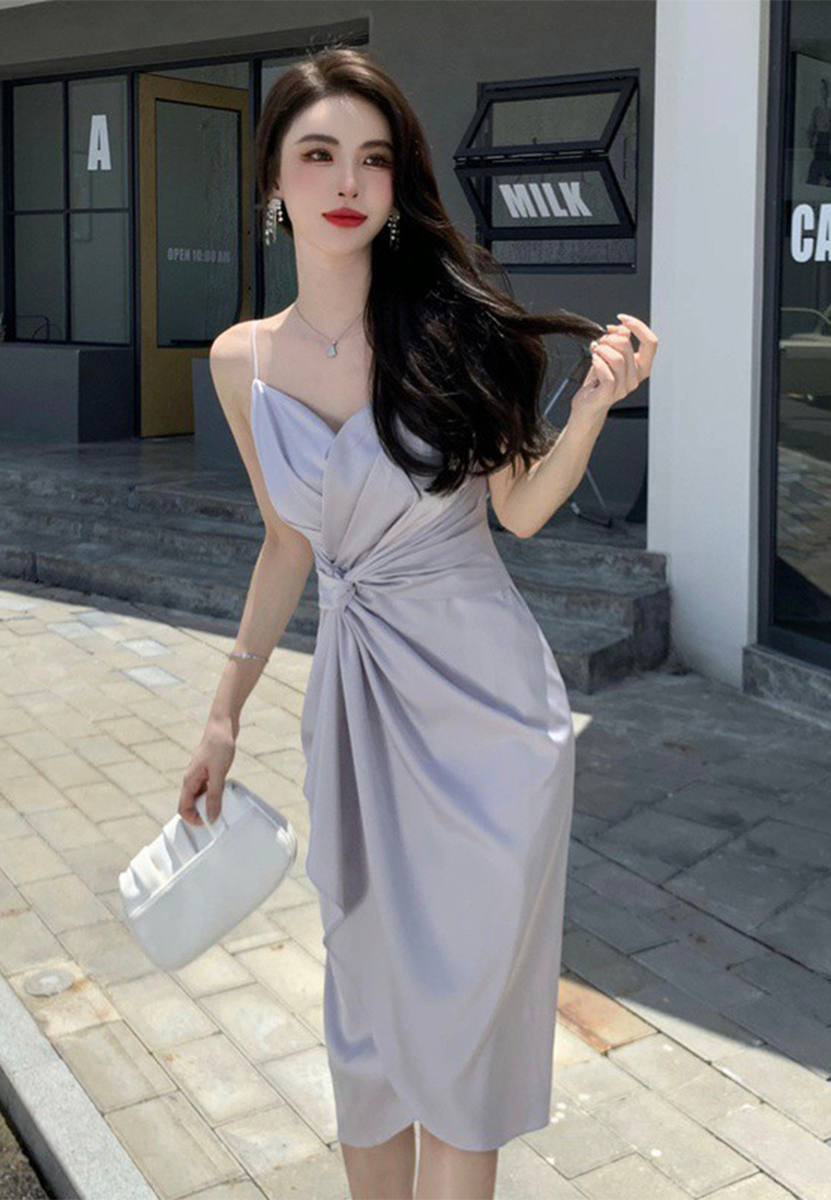 2023 Summer New Audrey Hepburn Style Belted Sling Dress CA061347GR