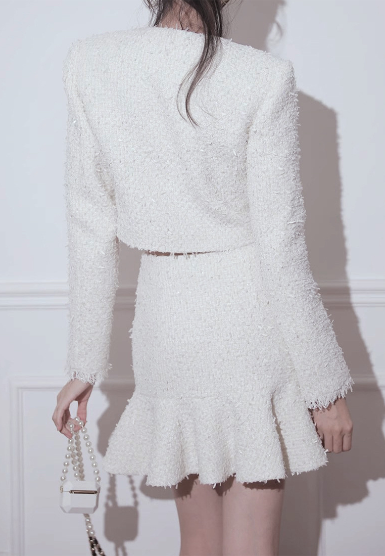 French Chanel style diamond bow short jacket tweed hip skirt suit CA25092548W