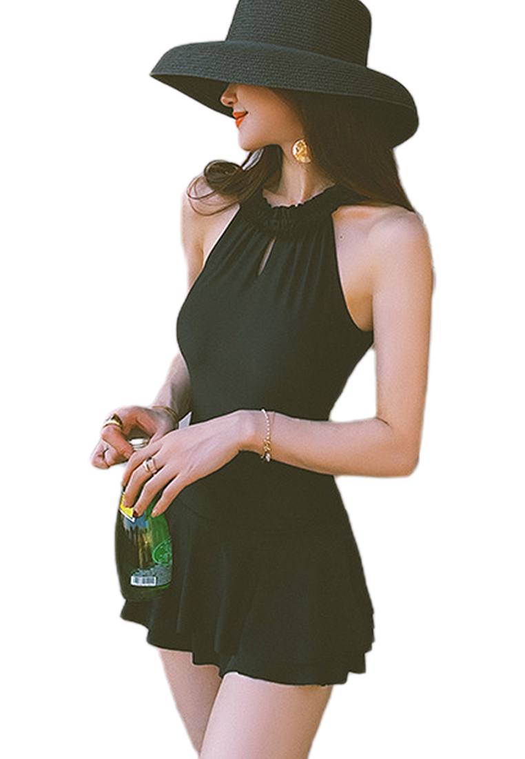 Backless halterneck girl's swimsuit one-piece dress CA24032147