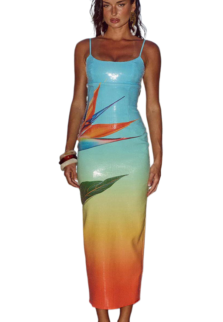 New suspender sequin printed dress CA25042247MT