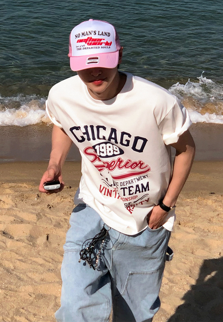 Men's summer letter print round neck T-shirt CA25052347W