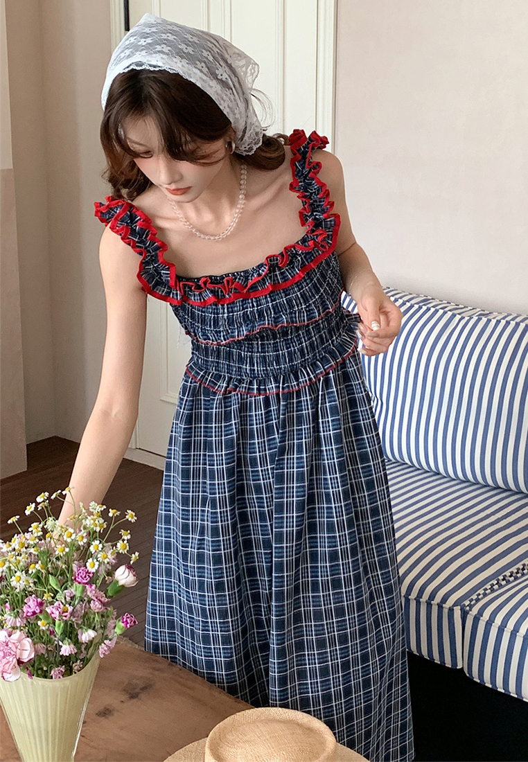 Summer new fashion contrast color suspender dress CA25060347BL
