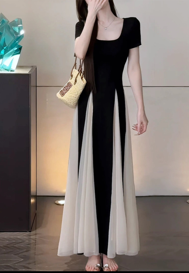 Black and white design mesh dress CA225042247BK