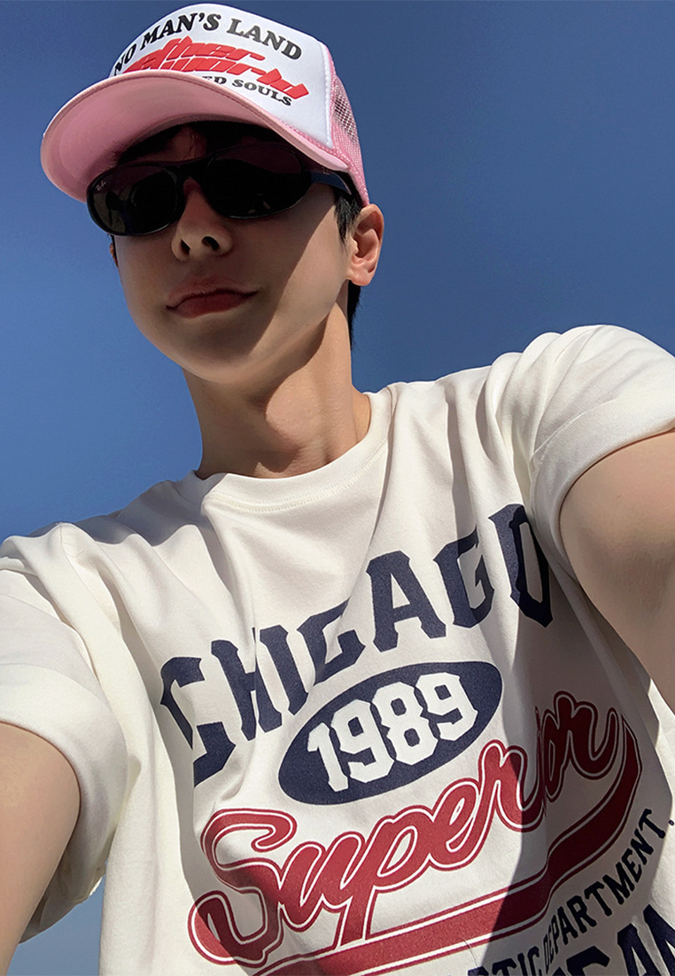 Men's summer letter print round neck T-shirt CA25052347W