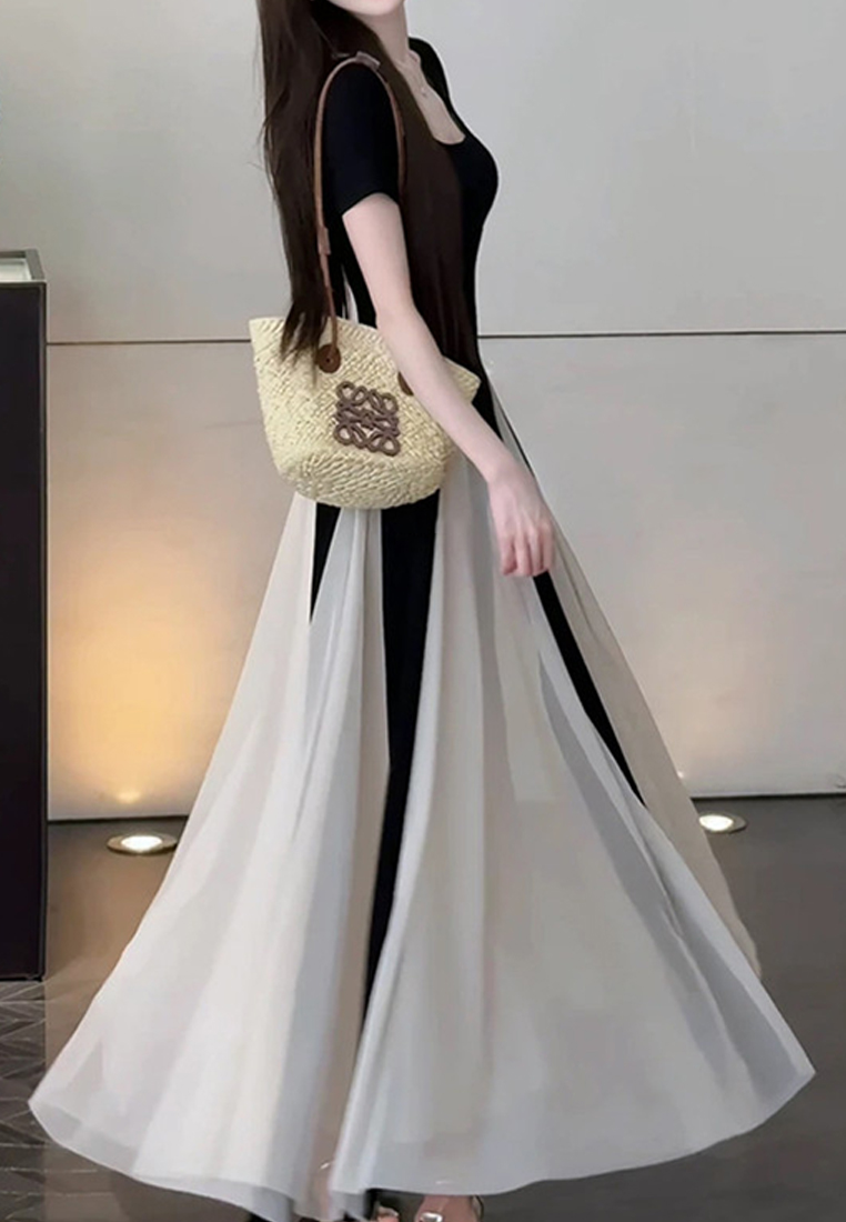 Black and white design mesh dress CA225042247BK