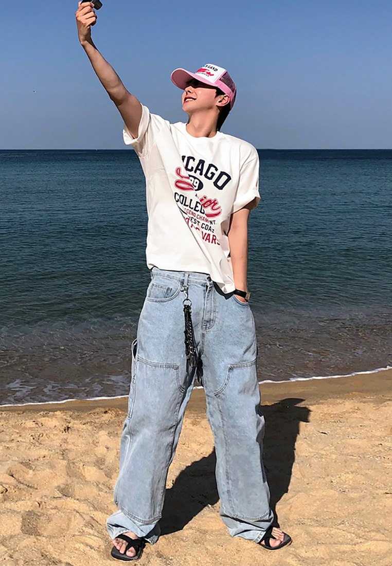 Men's summer letter print round neck T-shirt CA25052347W