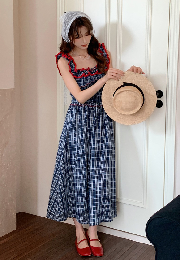 Summer new fashion contrast color suspender dress CA25060347BL