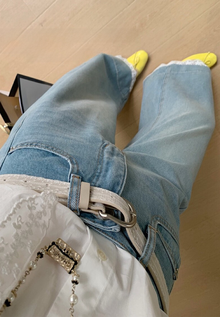 New spring and summer lace wide-leg jeans CA25042947BL