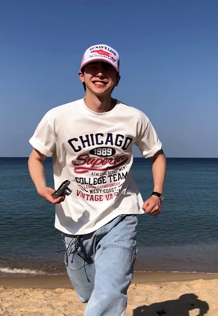 Men's summer letter print round neck T-shirt CA25052347W