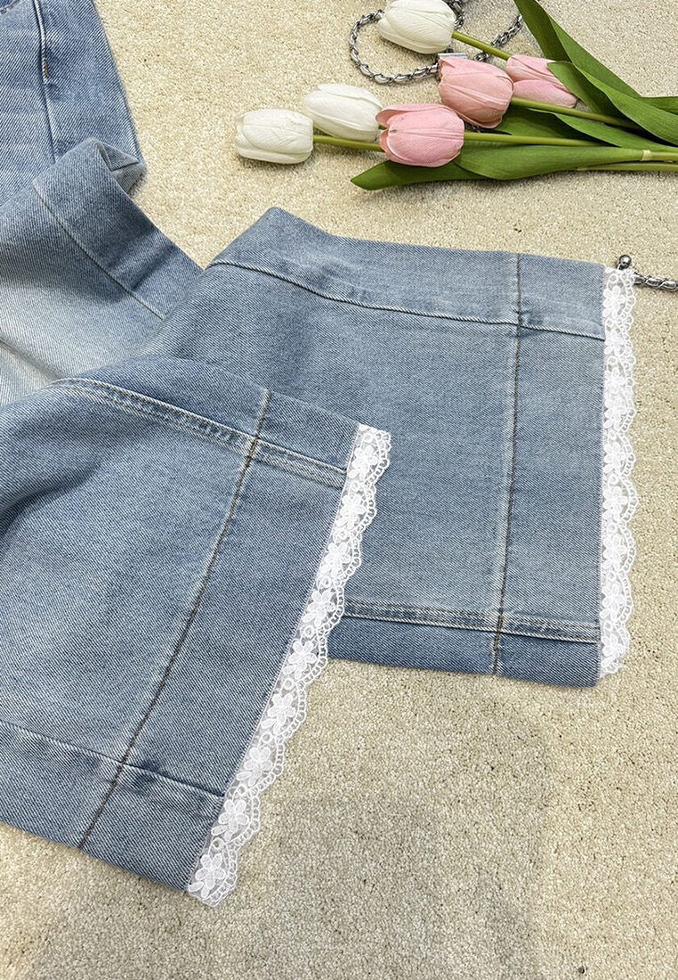 New spring and summer lace wide-leg jeans CA25042947BL