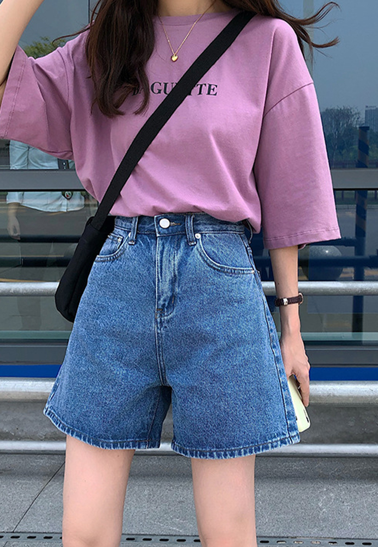  Real time shooting of minimalist denim shorts CA24041047LGBL-sunnydaysweety