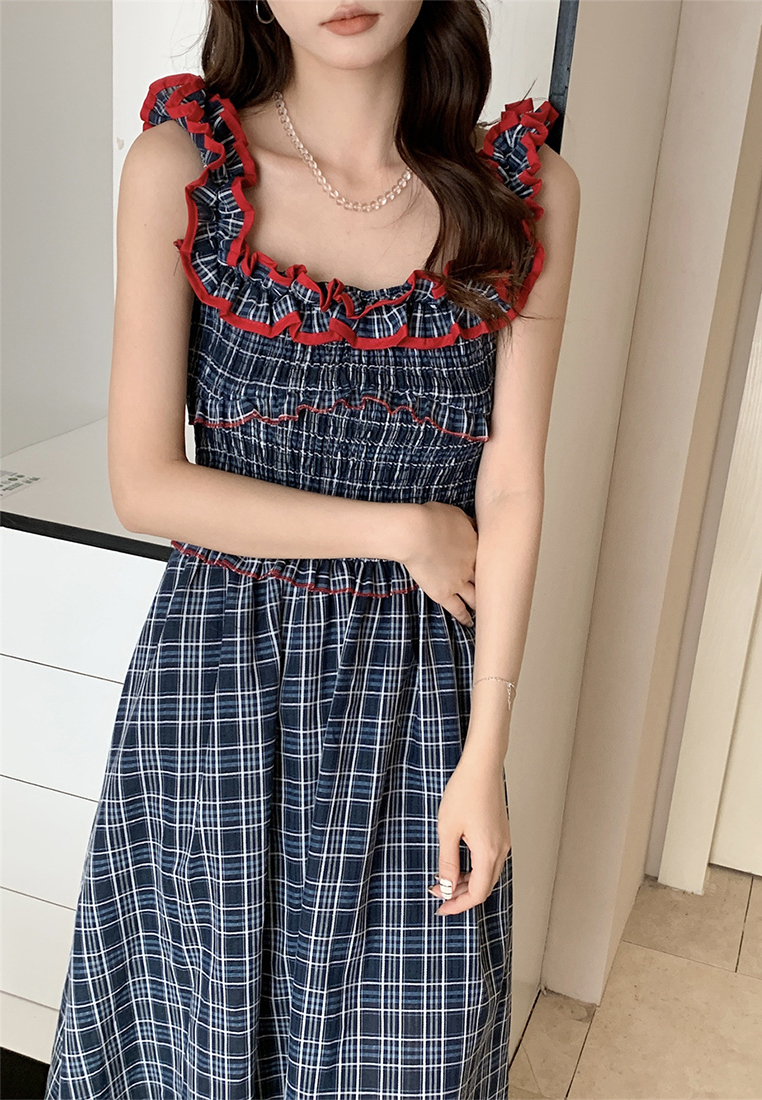 Summer new fashion contrast color suspender dress CA25060347BL