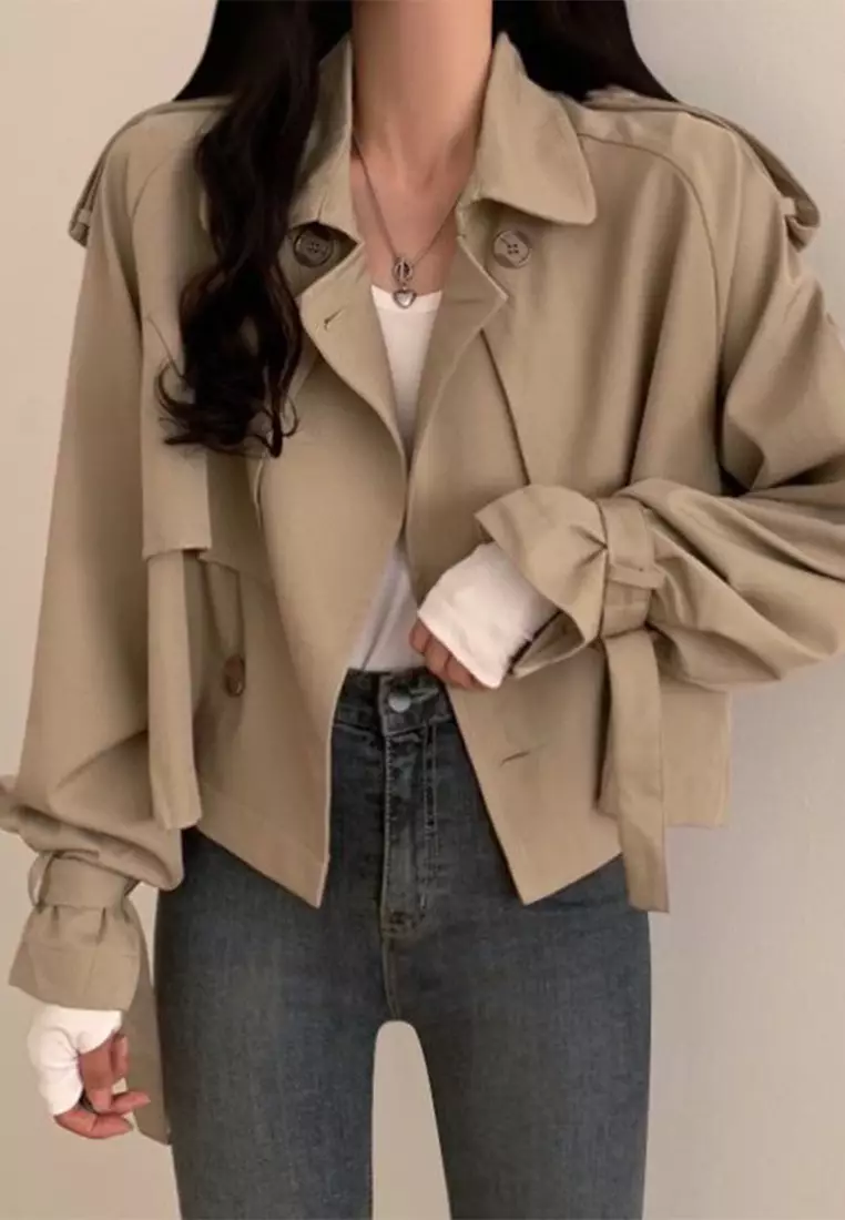 Retro style short windbreaker jacket CA24092730BK