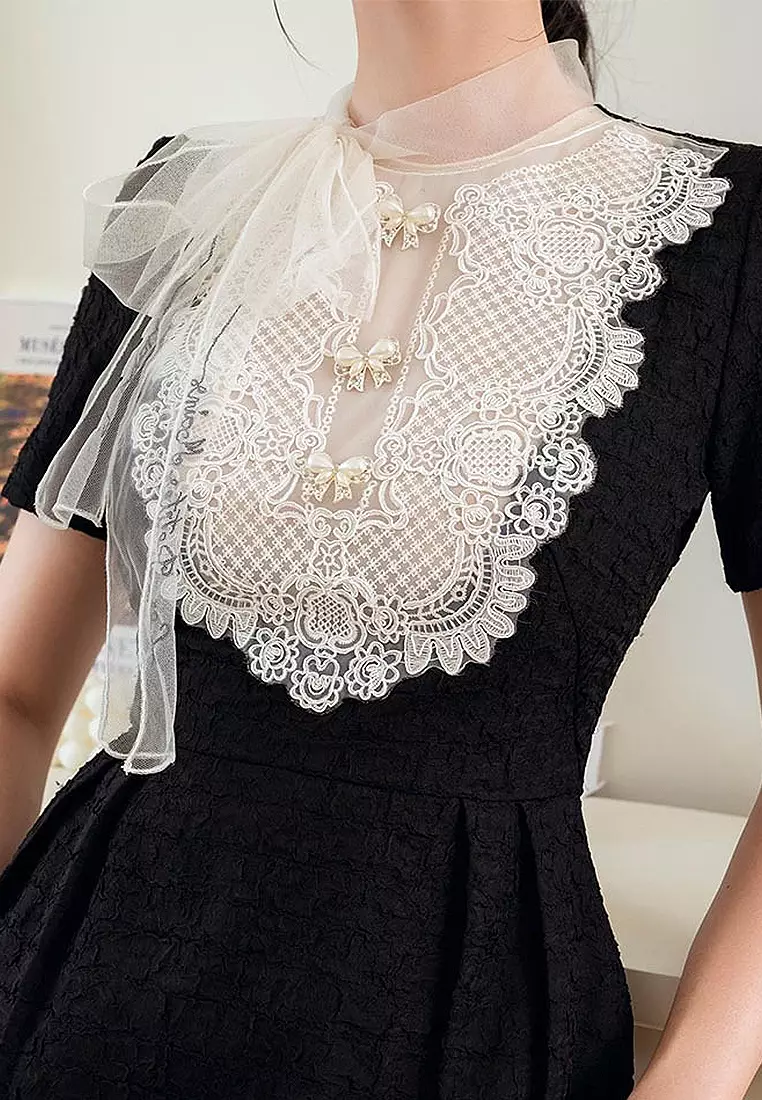 Lace Embroidered Mesh Dress CA24102541BK