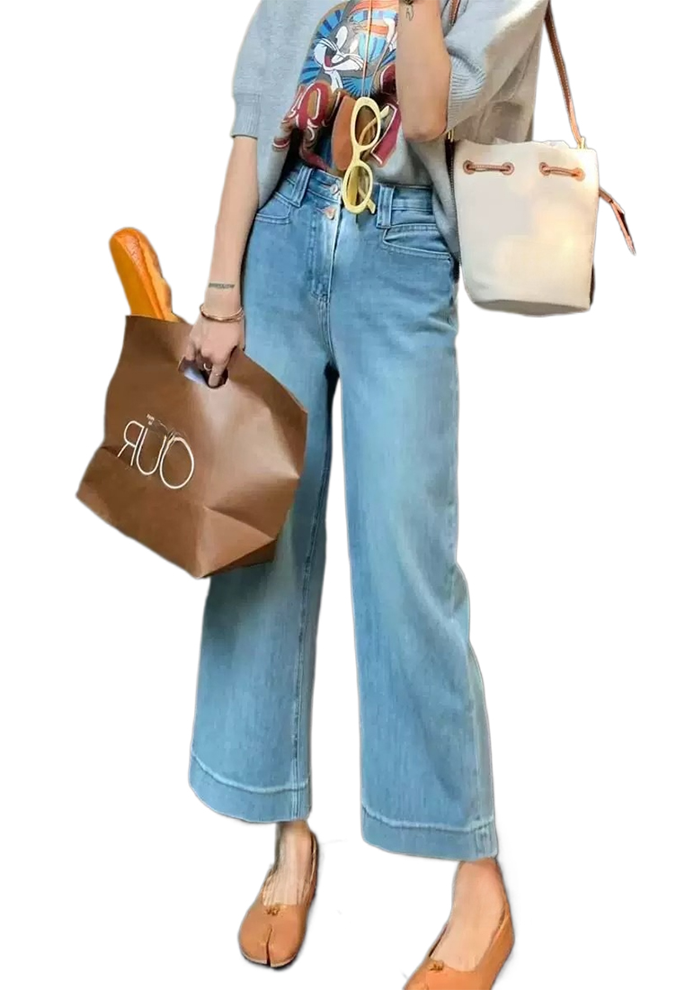 Spring two-button high waist nine-point wide-leg jeans CA25042948BE