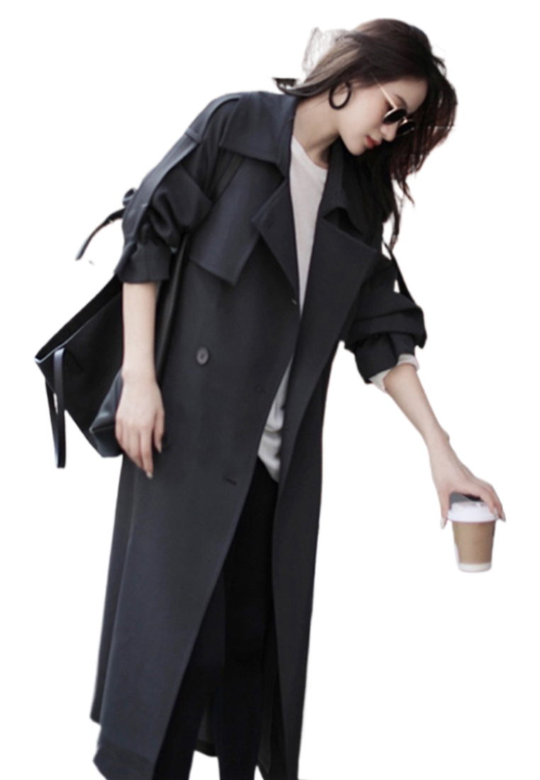 Elegant loose-fitting black belted top CA25110347BK