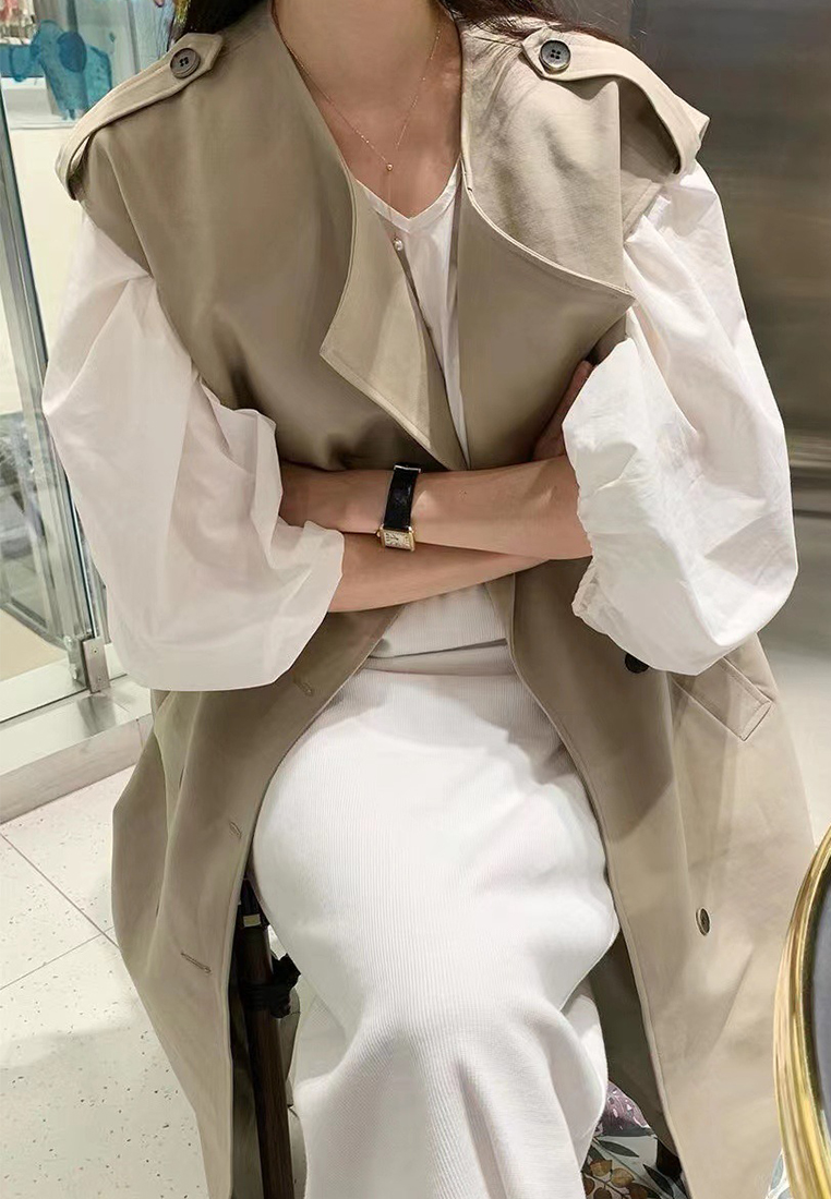 Korean winter retro lace up trench coat jacket CA241128148BK