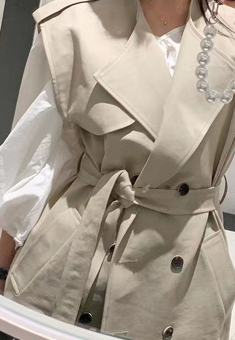 Korean winter retro lace up trench coat jacket CA241128148BK