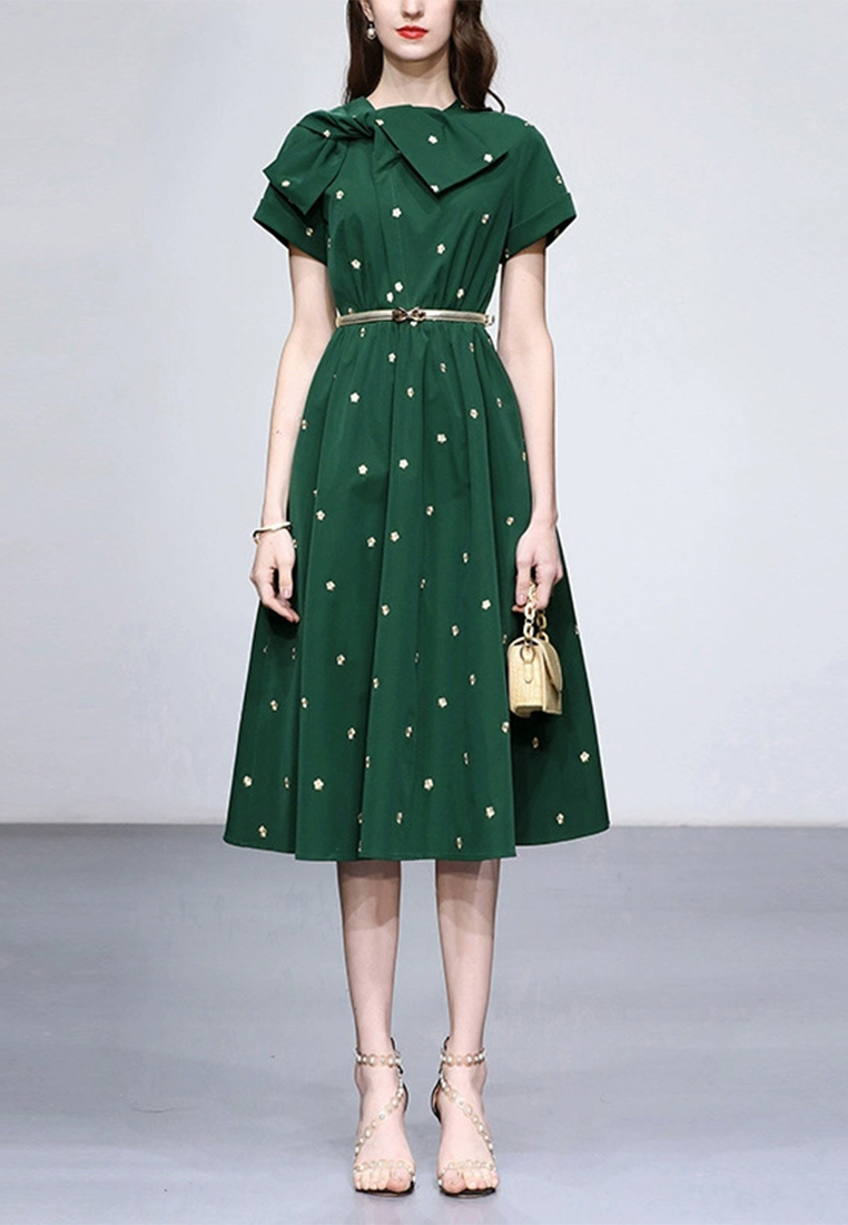 2024 Retro green embroidered dress CA24090348GR
