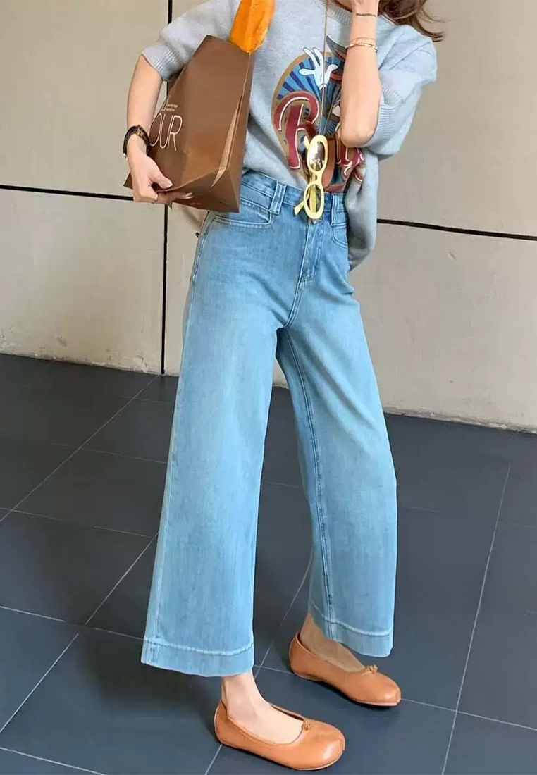 Spring two-button high waist nine-point wide-leg jeans CA25042948BE