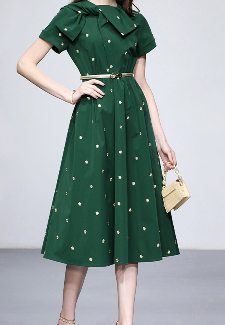 2024 Retro green embroidered dress CA24090348GR