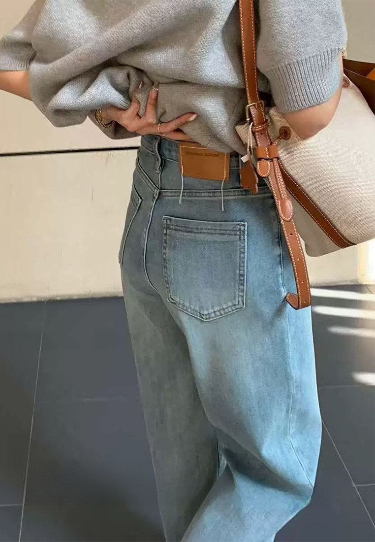 Spring two-button high waist nine-point wide-leg jeans CA25042948BE