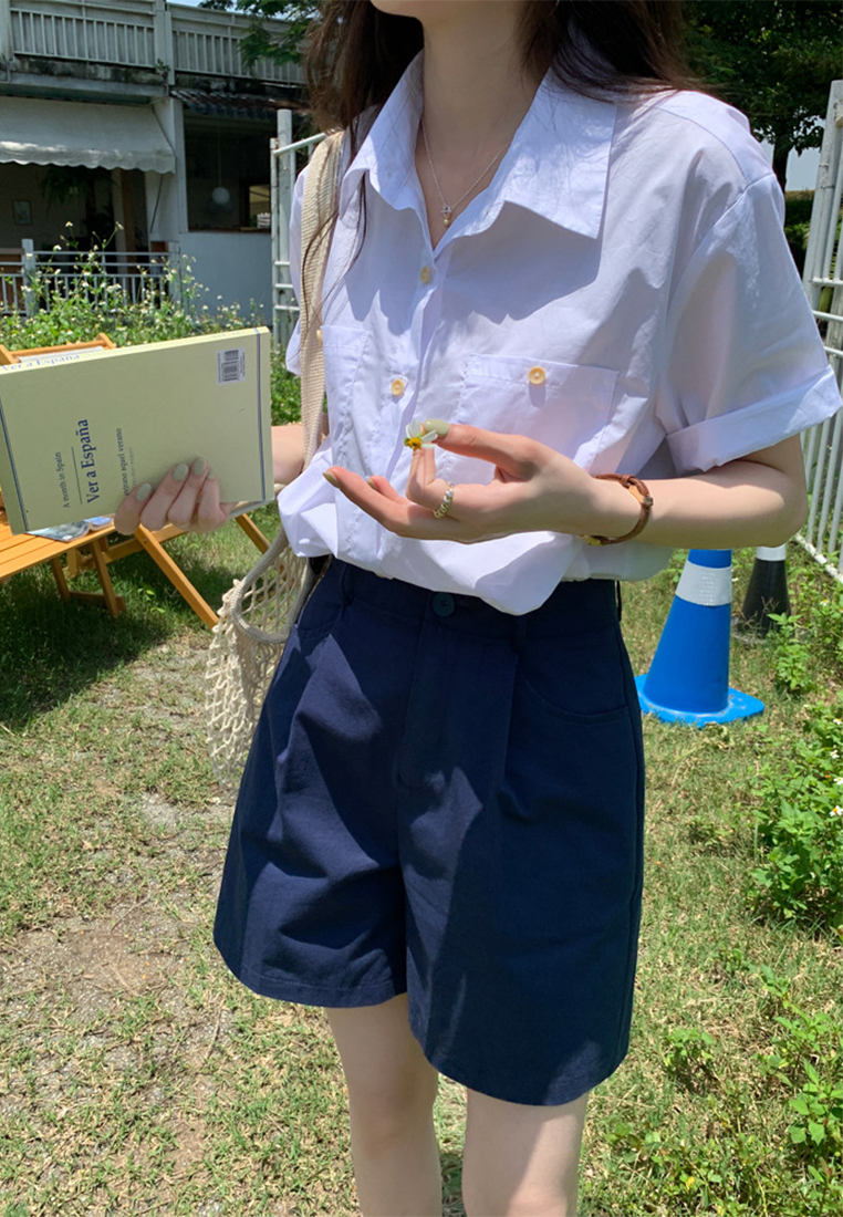 Minimalist casual solid color shorts CA24041048YE-sunnydaysweety