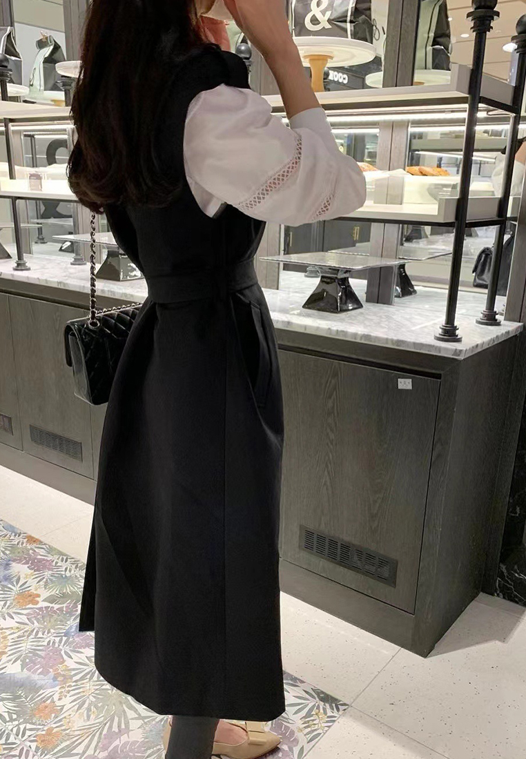 Korean winter retro lace up trench coat jacket CA241128148BK