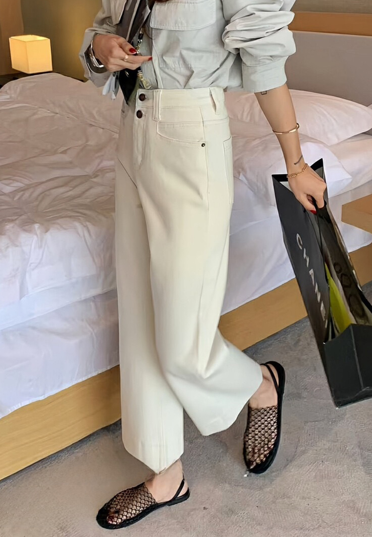 Spring two-button high waist nine-point wide-leg jeans CA25042948BE