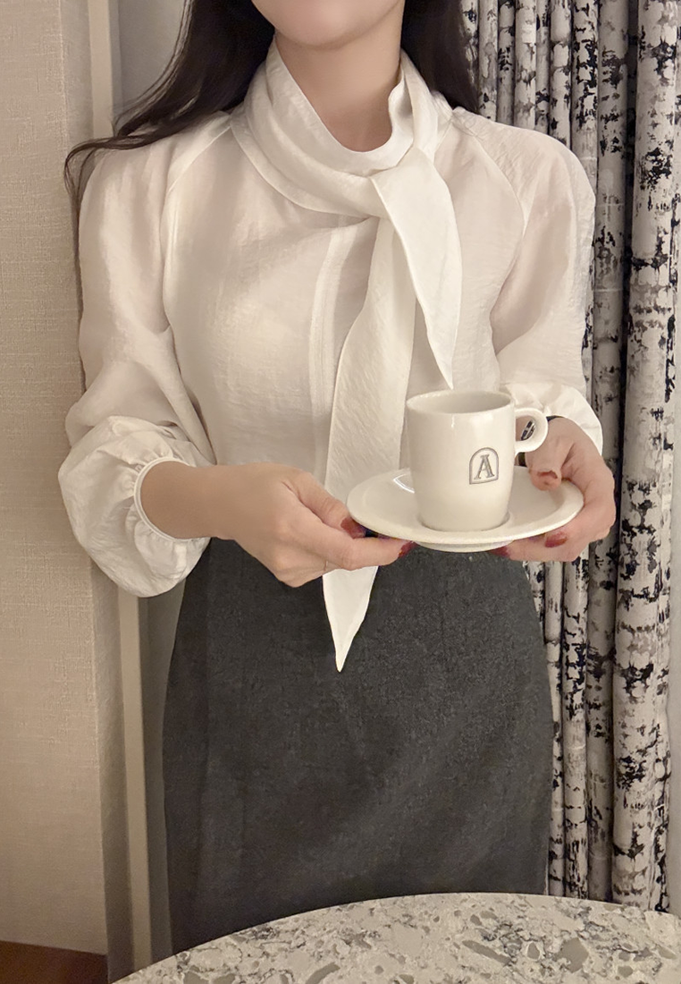 Korean chic early spring French ribbon long-sleeved shirt CA25021316BE