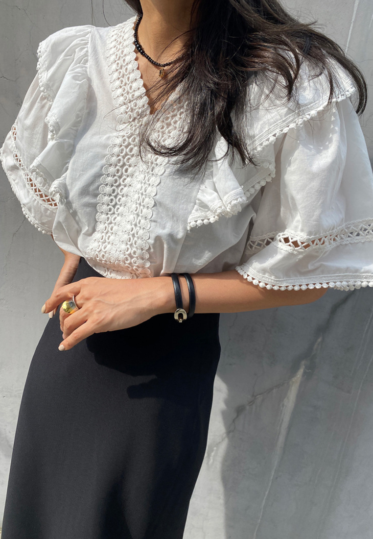 2025 new French hollow crochet patchwork shirt CA25021315W