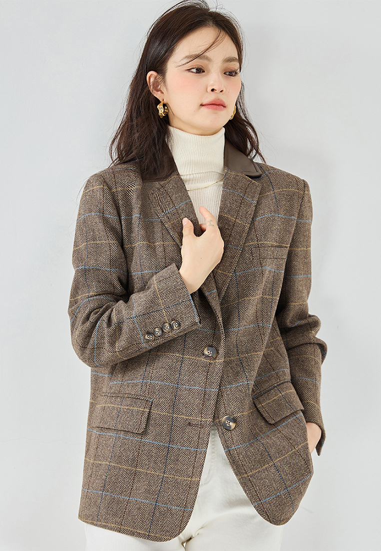 Plaid casual loose suit top CA24091149BW