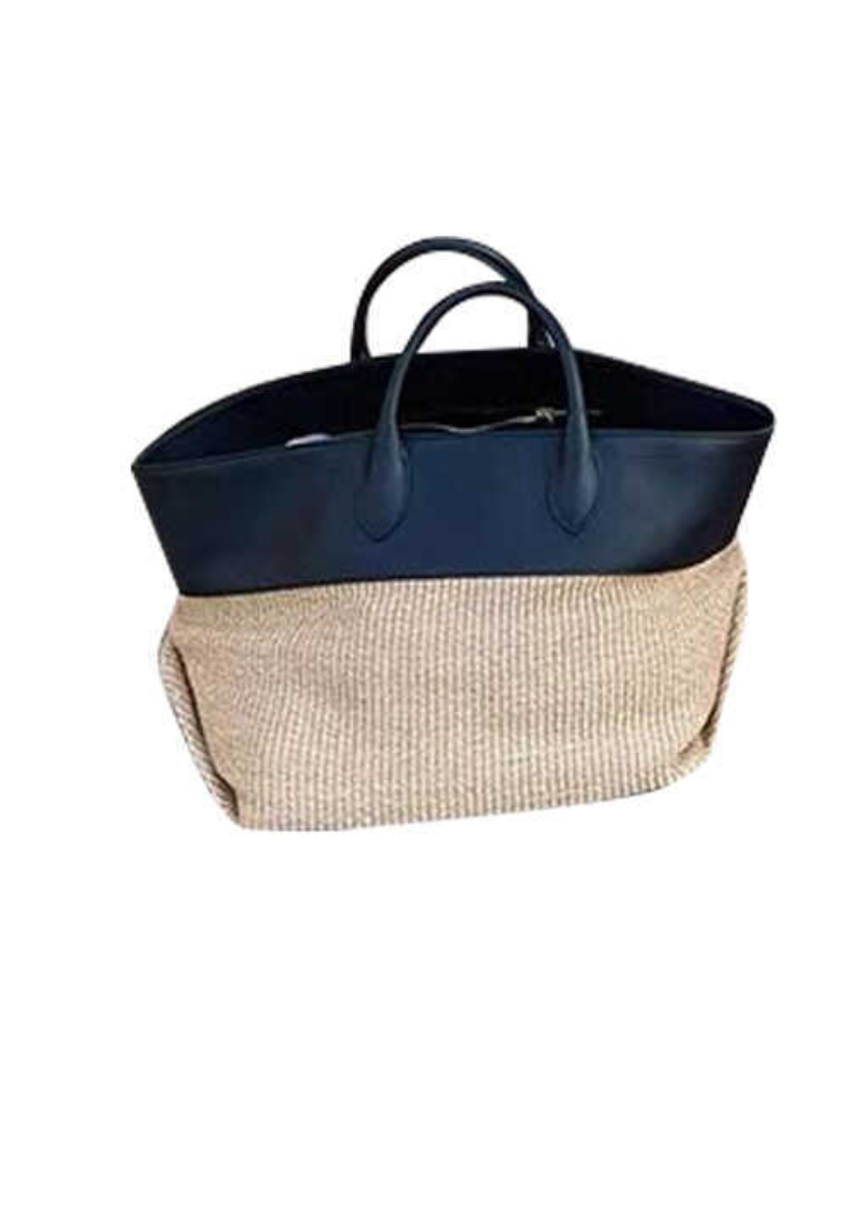Vacation Style Two-Tone Woven Leather Tote Bag K26052003