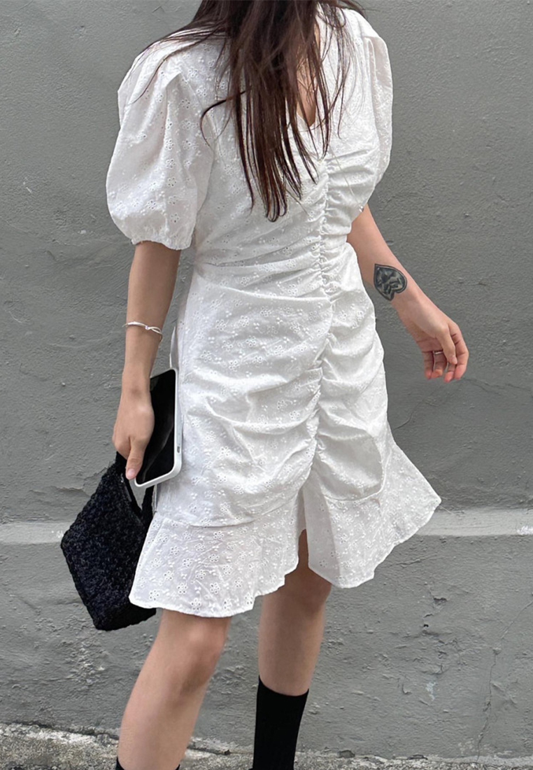 Embroidered Flower Waist Ruffle Dress CA25060349BK