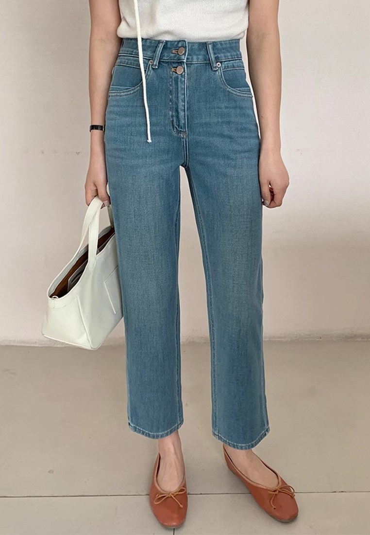 Spring high waist two-button nine-point straight jeans CA25042949BL