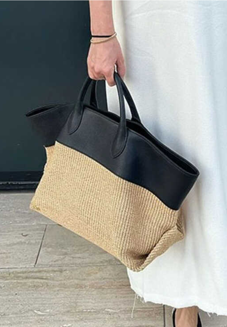 Vacation Style Two-Tone Woven Leather Tote Bag K26052003